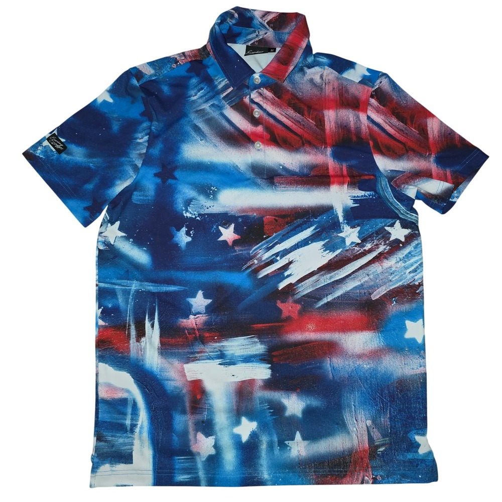 Sunday Swagger Mens Patriotic Stars Stripes Golf Polo Shirt Red White Blue M